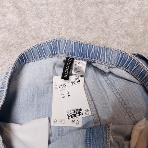 H&M Wide Leg Pull On Blue Wash Denim Pants Jeans Womens Size M NWT - Picture 3 of 9